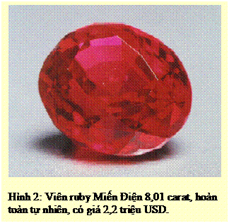 Text Box: Hình 2: Viên ruby Miến Điện 8,01 carat, hoàn toàn tự nhiên, có giá 2,2 triệu USD. 