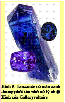 Text Box: Hình 9: Tanzanite có màu xanh dương phớt tím nhờ xử lý nhiệt. Hình của Galleryvoltaire 